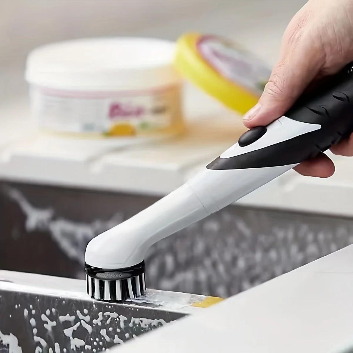 Electric Sonic Cleaning Brush with 4 Replaceable Heads – Multi-Purpose Scrubber for Home Cleaning