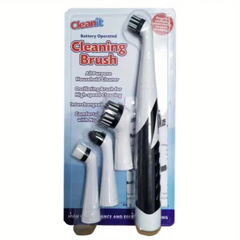 Electric Sonic Cleaning Brush with 4 Replaceable Heads – Multi-Purpose Scrubber for Home Cleaning
