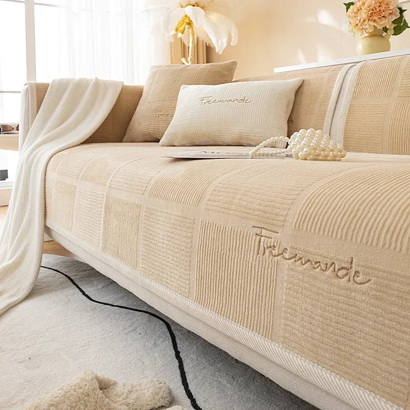 Nordic Solid Sofa Cover. Thick Anti Slip All Season Comfort