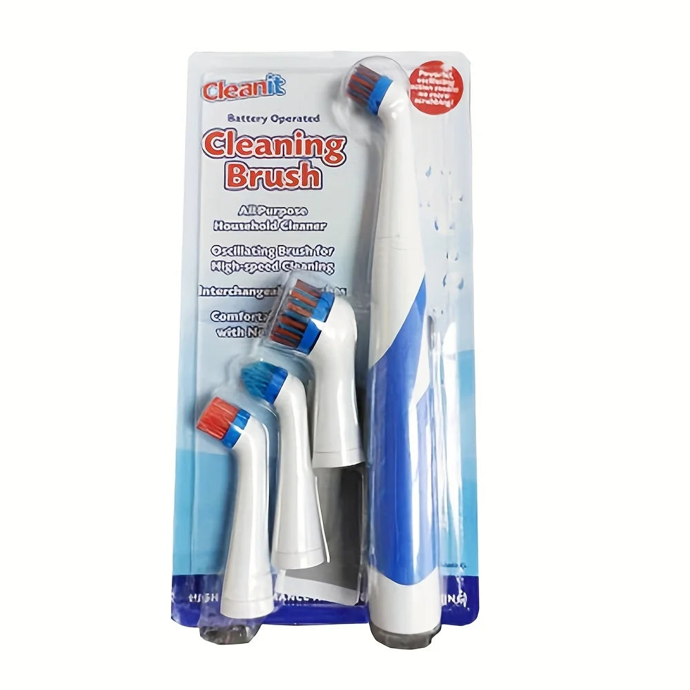 Electric Sonic Cleaning Brush with 4 Replaceable Heads – Multi-Purpose Scrubber for Home Cleaning