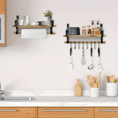 Floating Coffee Mug Shelf with Hooks Wall Mounted Wood Rack