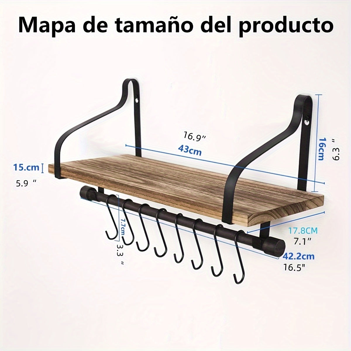 Floating Coffee Mug Shelf with Hooks Wall Mounted Wood Rack