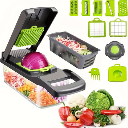 Multifunction Manual Vegetable Chopper and Slicer with Container