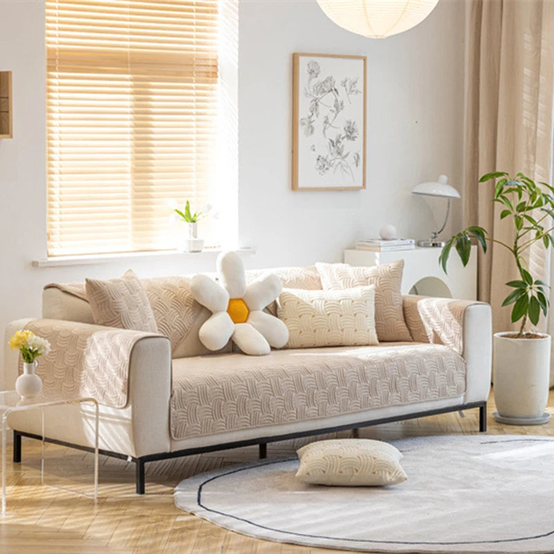All Season Brushed Sofa Cover. Soft Striped Anti Slip Design