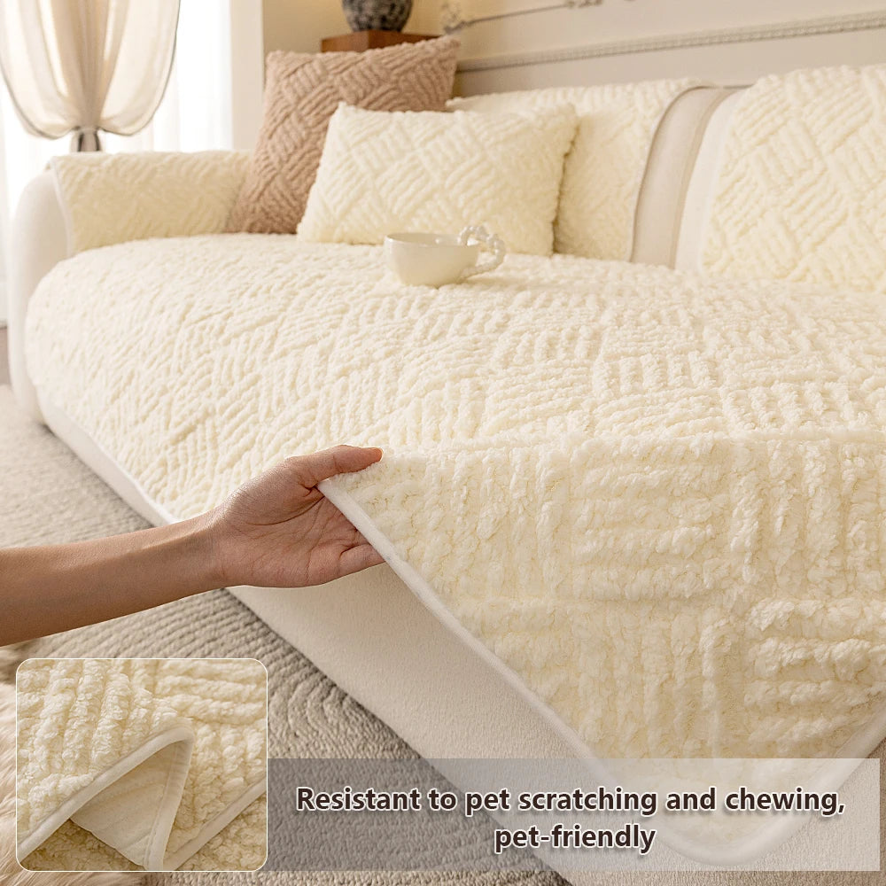 Nordic Minimalist Jacquard Sofa Cover. Soft Warm Polyester Winter Edition
