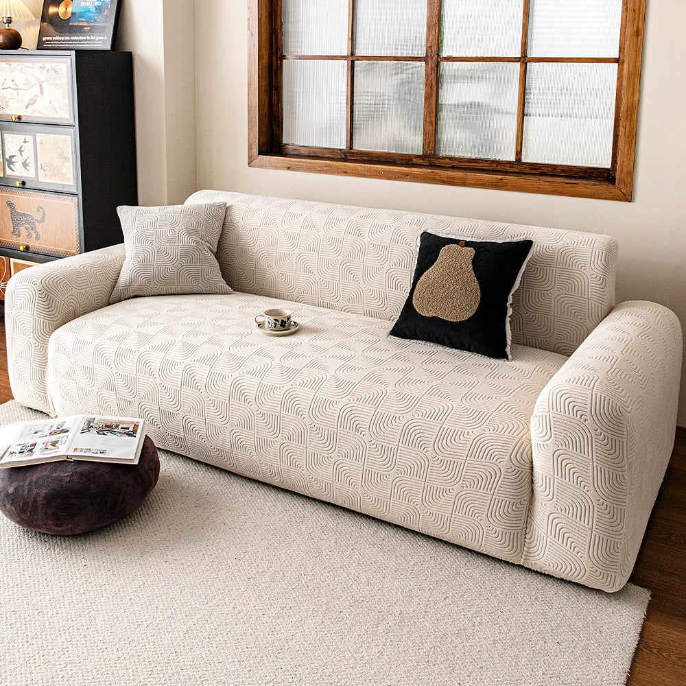 Bohemian Solid Color Geometric Pattern Elastic Sofa Slipcover Customizable Factory Wholesale Pet-Friendly Protector for Living