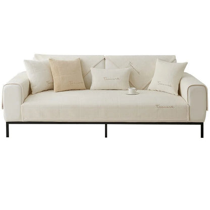 Embroidered Anti Slip Sofa Cover All Season Soft Comfort Fit