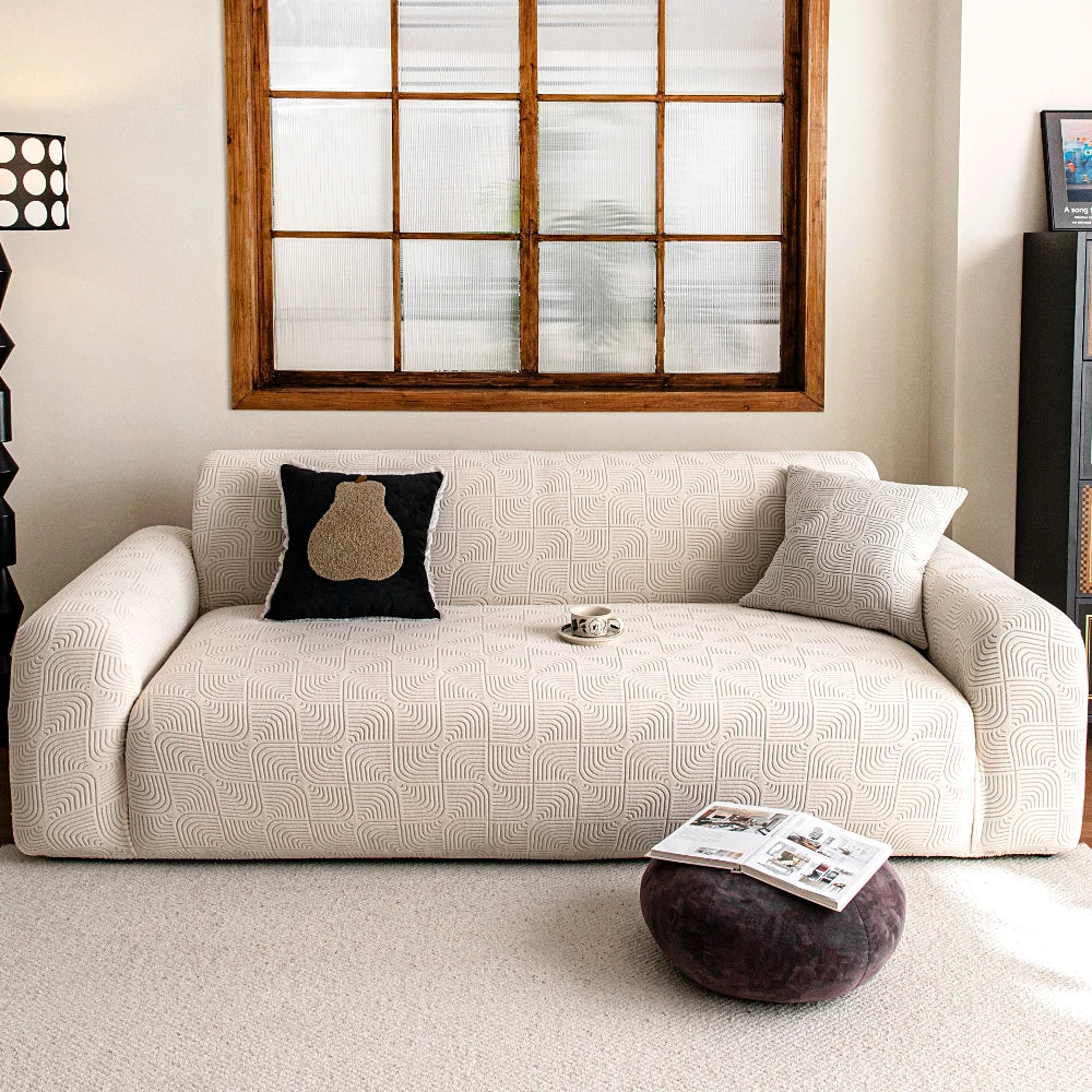 Bohemian Solid Color Geometric Pattern Elastic Sofa Slipcover Customizable Factory Wholesale Pet-Friendly Protector for Living