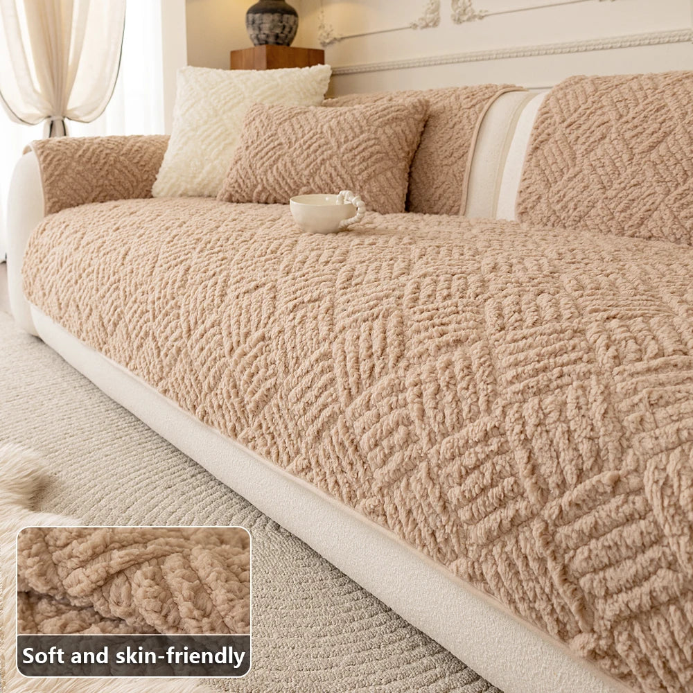 Nordic Minimalist Jacquard Sofa Cover. Soft Warm Polyester Winter Edition