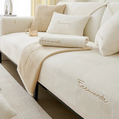 Embroidered Anti Slip Sofa Cover All Season Soft Comfort Fit