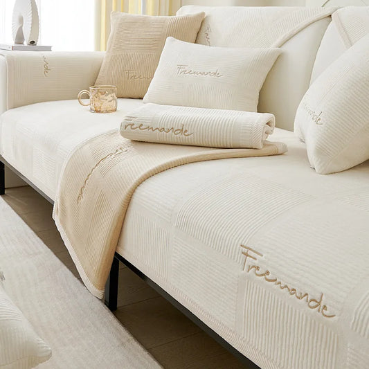 Embroidered Anti Slip Sofa Cover All Season Soft Comfort Fit