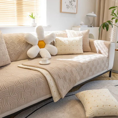 All Season Brushed Sofa Cover. Soft Striped Anti Slip Design