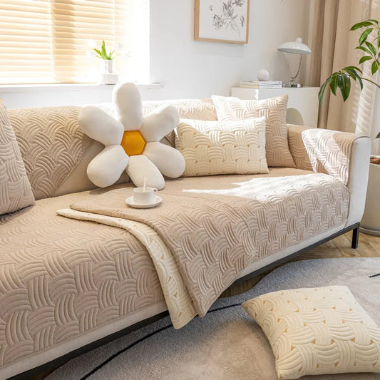 All Season Brushed Sofa Cover. Soft Striped Anti Slip Design
