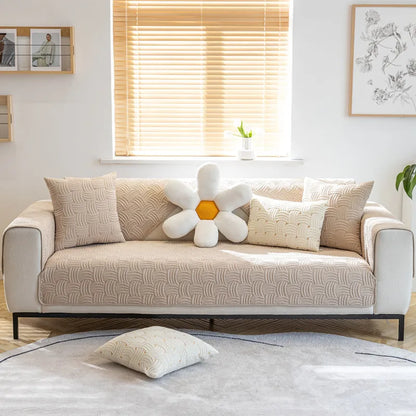 All Season Brushed Sofa Cover. Soft Striped Anti Slip Design