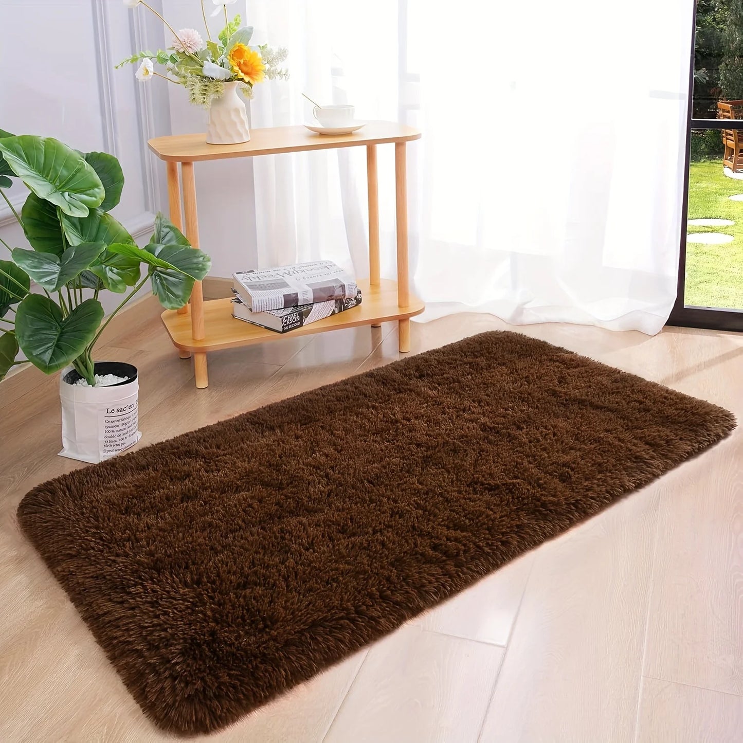 VIKAMA Nordic Plush Bedside Rug - Soft Living Room Floor Mat