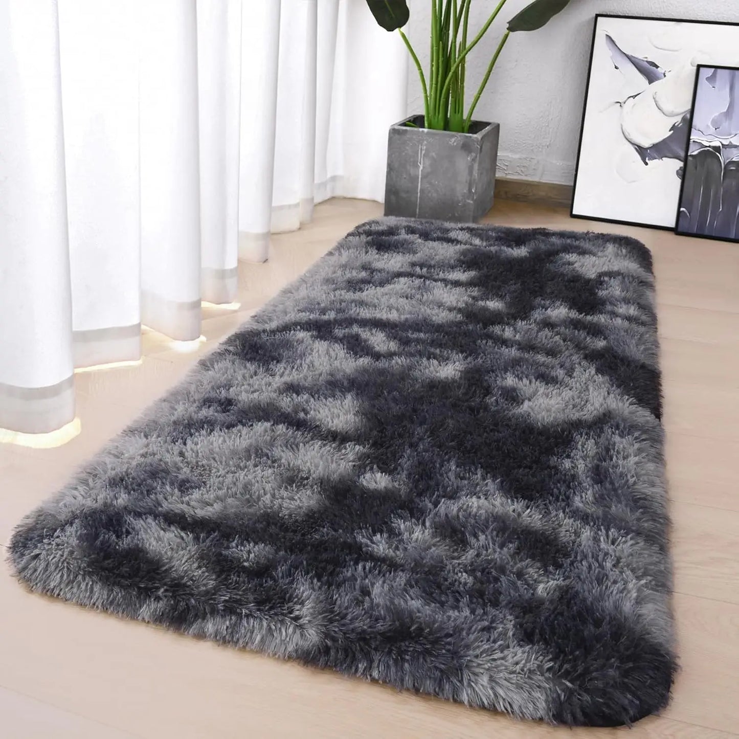 VIKAMA Modern Shaggy Runner Rug Soft Bedside Rug for Bedroom Living Room Sofa Runner Hallway Mat Home Decor
