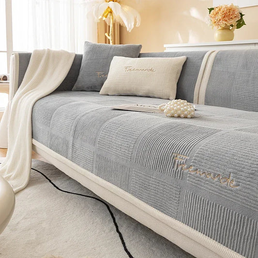 Nordic Solid Sofa Cover. Thick Anti Slip All Season Comfort
