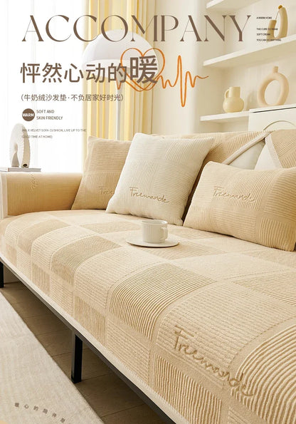 Nordic Solid Sofa Cover. Thick Anti Slip All Season Comfort