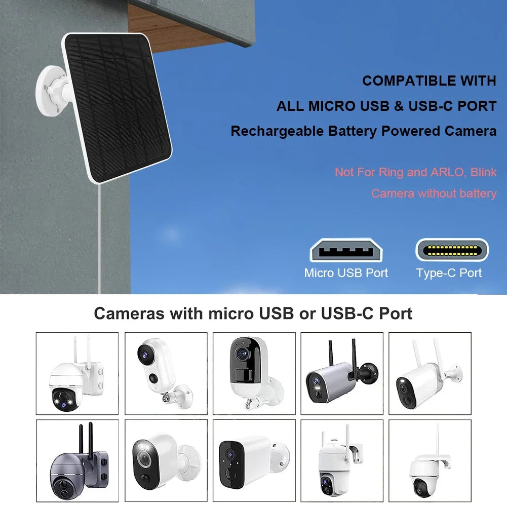 Waterproof Solar Panel Charger with 360° Adjustable Mount – Compatible with EufyCam 3/3C/2/2C/2 Pro