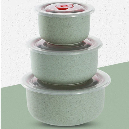 3pcs Wheat straw fresh-keeping bowl three-piece set with lid for home microwaveable plastic round lunch box