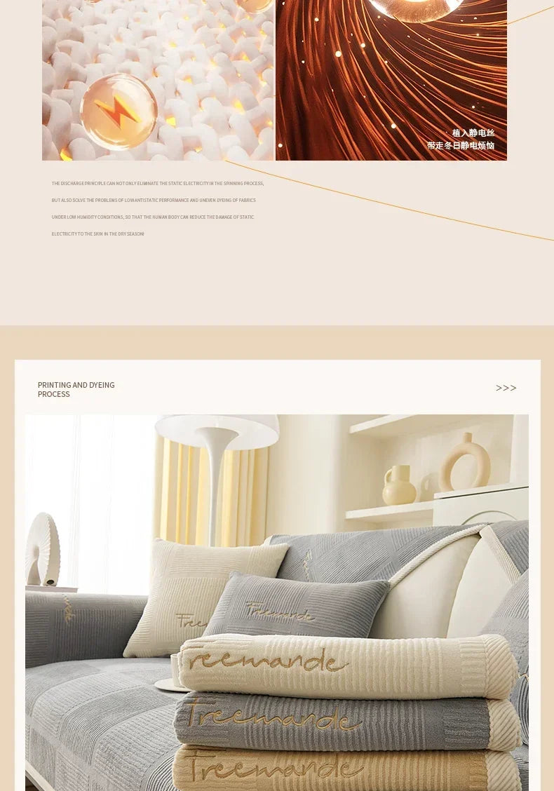Nordic Solid Sofa Cover. Thick Anti Slip All Season Comfort