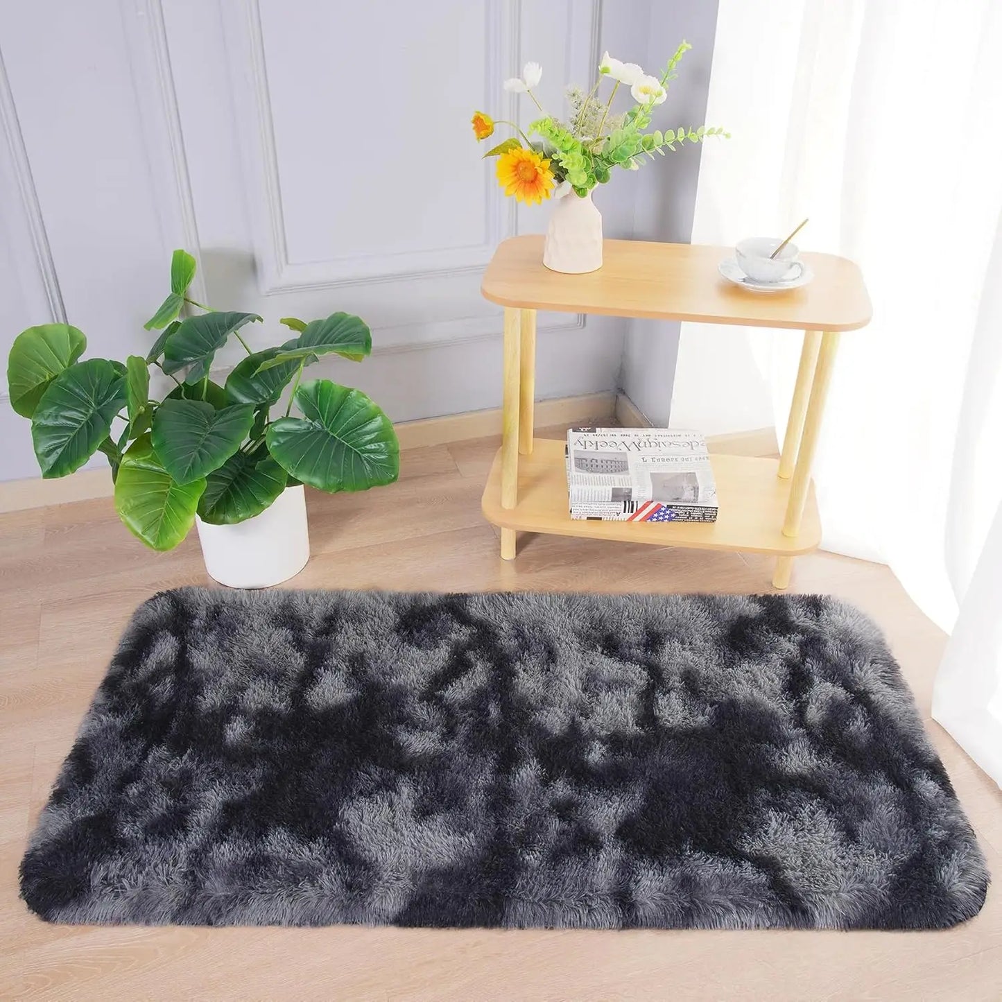 VIKAMA Modern Shaggy Runner Rug Soft Bedside Rug for Bedroom Living Room Sofa Runner Hallway Mat Home Decor