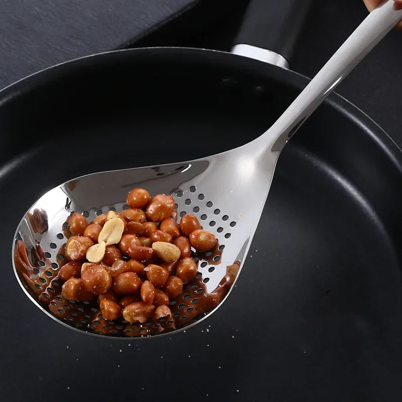 1pc Large Durable Stainless Steel Colander Skimmer Spoon, Heavy Duty Food Strainer Spoon  for Frying & Cooking, Kitchen Utensils