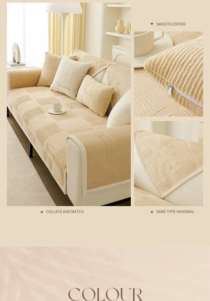 Nordic Solid Sofa Cover. Thick Anti Slip All Season Comfort