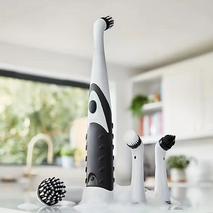 Electric Sonic Cleaning Brush with 4 Replaceable Heads – Multi-Purpose Scrubber for Home Cleaning