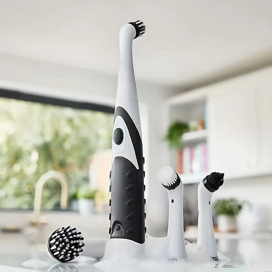 Electric Sonic Cleaning Brush with 4 Replaceable Heads – Multi-Purpose Scrubber for Home Cleaning