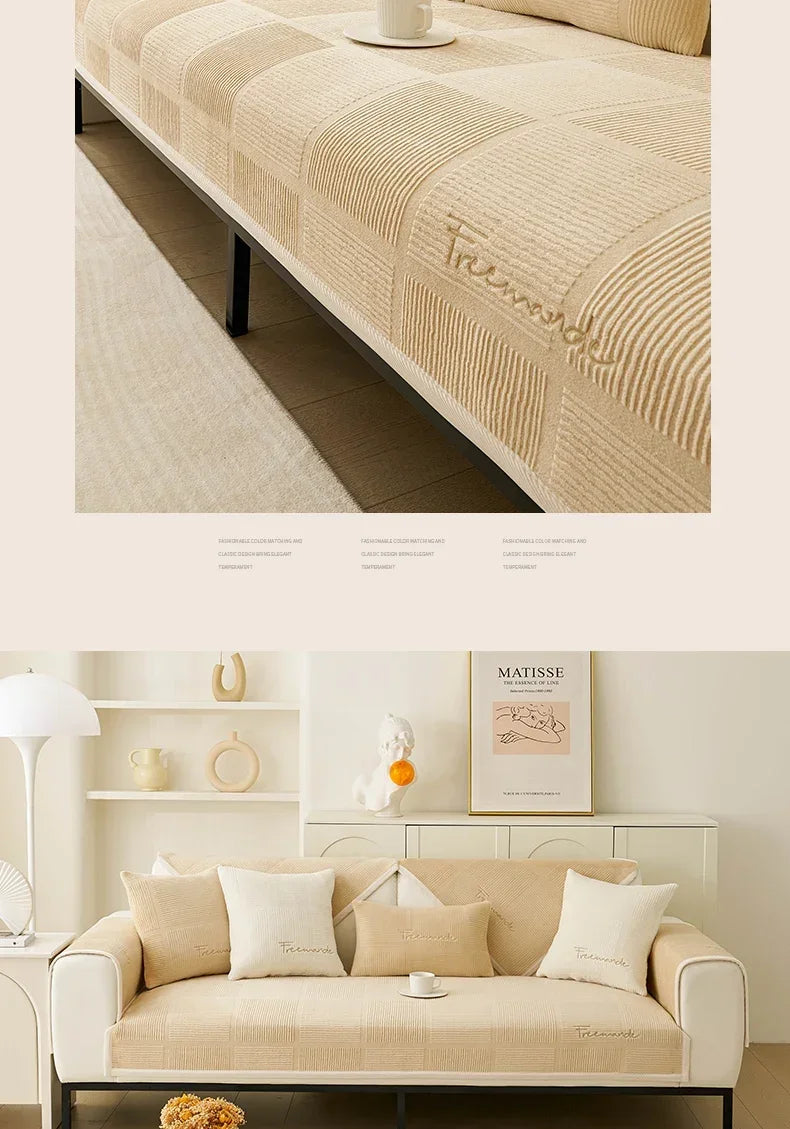 Nordic Solid Sofa Cover. Thick Anti Slip All Season Comfort