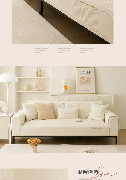 Nordic Solid Sofa Cover. Thick Anti Slip All Season Comfort