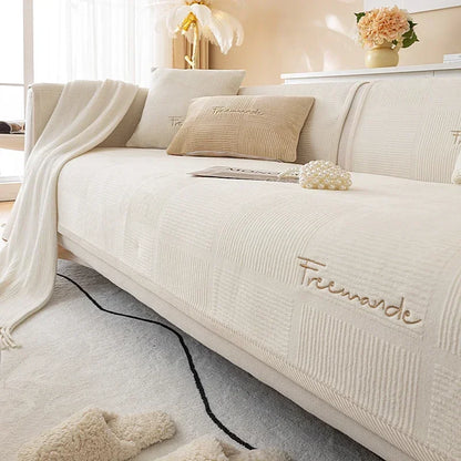 Nordic Solid Sofa Cover. Thick Anti Slip All Season Comfort