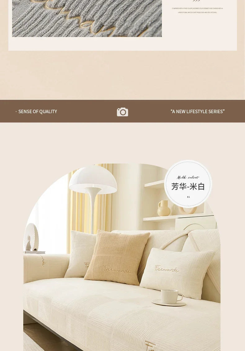 Nordic Solid Sofa Cover. Thick Anti Slip All Season Comfort